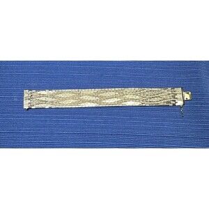 Vintage Italian Gold Tone Wide Woven Link Bracelet Textured Panel Marked Italy